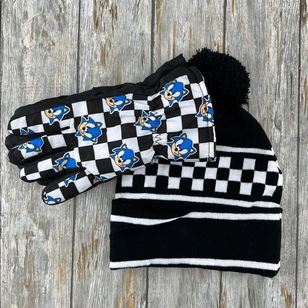 Super Mario & Sonic The Hedgehog Beanie Hat & Gloves 4-Piece Set